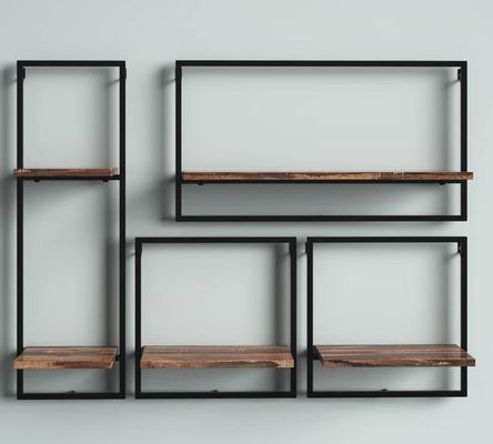 Service personnalisé en bois de pin couleur flottante suspendue murale étagères en fer pour l'affichage de chambre