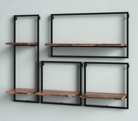 Service personnalisé en bois de pin couleur flottante suspendue murale étagères en fer pour l'affichage de chambre