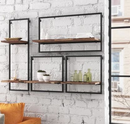 Service personnalisé en bois de pin couleur flottante suspendue murale étagères en fer pour l'affichage de chambre