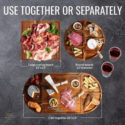 Toutes les saisons en bois rond de fromage plateau ensemble unique de bois de charcuterie plateaux extra grand fromage plateau