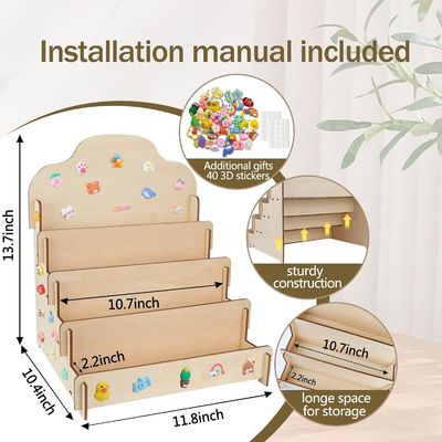 Taille personnalisée en bois massif 4 niveaux Stand d'affichage pour cartes de vœux Autocollants et cartes postales