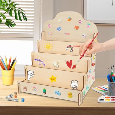 Taille personnalisée en bois massif 4 niveaux Stand d'affichage pour cartes de vœux Autocollants et cartes postales