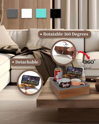 Logo personnalisé Souple silicone acacia canapé en bois Caddy pour les collations boissons télécommande