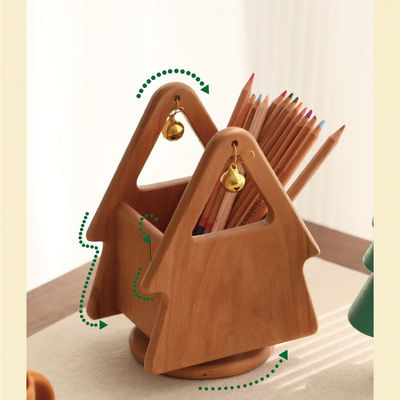 Organiseur de bureau en bois en forme d'arbre de Noël pour fournitures et outils de bureau