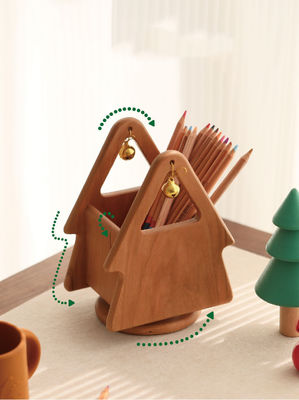 Organiseur de bureau en bois en forme d'arbre de Noël pour fournitures et outils de bureau