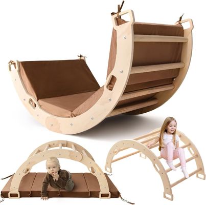 Montessori Arche en bois grimpeur Jeux d'escalade pour enfants avec coussin et design de balancement