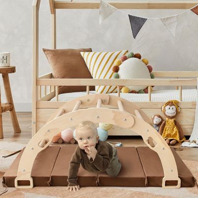 Montessori Arche en bois grimpeur Jeux d'escalade pour enfants avec coussin et design de balancement