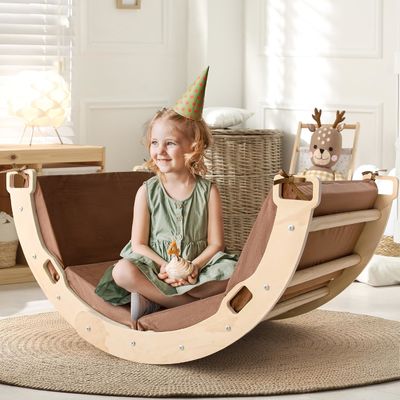 Montessori Arche en bois grimpeur Jeux d'escalade pour enfants avec coussin et design de balancement