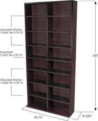 12 étagères réglables et 4 étagères fixes