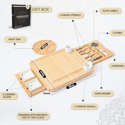 Plateau de fromage en bambou rectangulaire et couteau pour acheteurs commerciaux Magasins de cadeaux