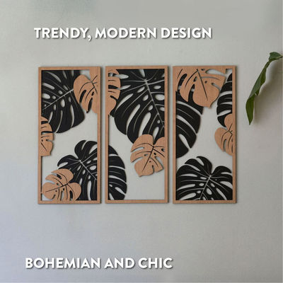 Décoration monstéra personnalisable en 3 panneaux Cadres en bois inclus pour l'art murale des plantes