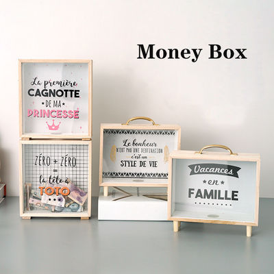 2022 Enfants bricolage en bois mignon Blanc pièces de monnaie en bois boîtes de monnaie de banque stockage cadeau en bois personnalisé