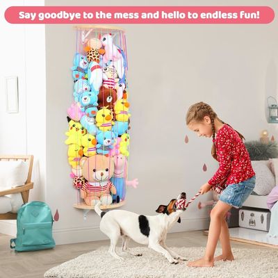 Organiseur de jouets en bois à demi-cercle suspendu au mur pour le stockage d'animaux farcis