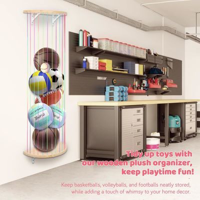 Organiseur de jouets en bois à demi-cercle suspendu au mur pour le stockage d'animaux farcis