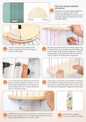 Organiseur de jouets en bois à demi-cercle suspendu au mur pour le stockage d'animaux farcis
