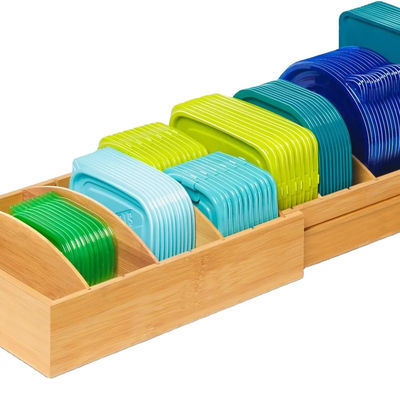 Organisateur de conteneur de stockage alimentaire en bambou en bois extensible de 13 à 27 pouces pour cuisine OEM