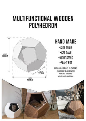 Container de rangement ménager Lit de chat Grotte de design moderne avec bois massif et table d'appoint