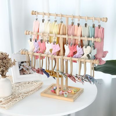 Décoration d' étagère en bois 3 couches de bandeau de tête pour bébé Porteur de bandeau de cheveux