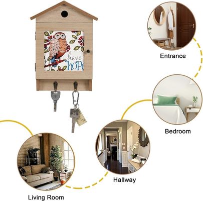 8 crochets Porte-clés en bois pour montage murale Porte-clés ménagers Organisateur et économiseur d'espace