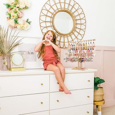 Décoration d' étagère en bois 3 couches de bandeau de tête pour bébé Porteur de bandeau de cheveux