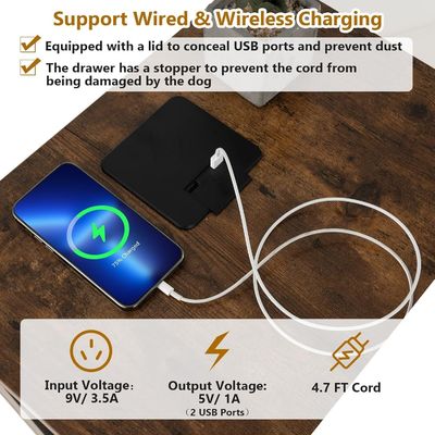 Table de fin de chenil en bois avec coussin amovible et tiroir de rangement Couleur bois gris