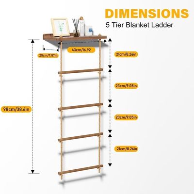 Étagère d'escalier en bois à 5 niveaux, étagère rustique pour rangement de couvertures à la ferme