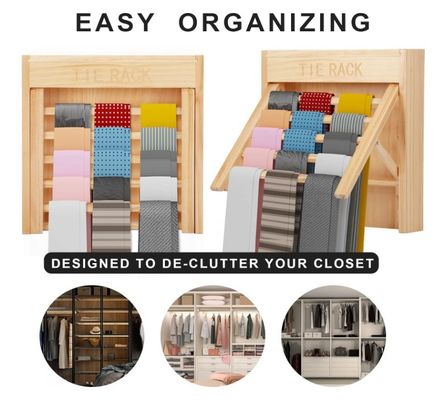 Appareil élégant monté sur le mur en bois Garniture d'organisation de cravate ceinture suspendu Garniture de cravate pour économiser de l'espace