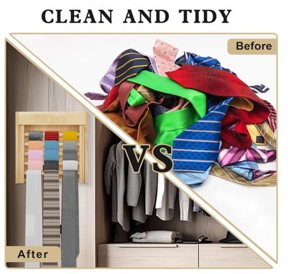 Appareil élégant monté sur le mur en bois Garniture d'organisation de cravate ceinture suspendu Garniture de cravate pour économiser de l'espace