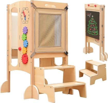 2 étapes Tabouret pliable pour les tout-petits Aide à la cuisine Couleur naturelle de bambou Tabouret pour les enfants