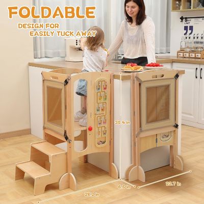 2 étapes Tabouret pliable pour les tout-petits Aide à la cuisine Couleur naturelle de bambou Tabouret pour les enfants