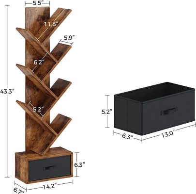 Fabriqué à la main 7 étages industriel rustique rangement vintage Rack Arbre bibliothèque avec des étagères ouvertes