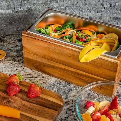 Réservoir de compost de cuisine en acier inoxydable avec couvercle pliable et insert résistant à la rouille sur demande