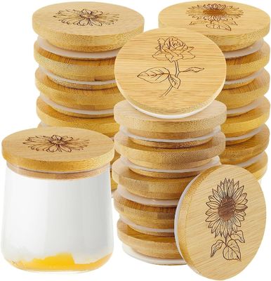 Couvercles de bocal en bois de couleur claire en bambou avec anneaux d'étanchéité en silicone
