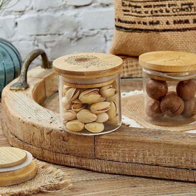 Couvercles de bocal en bois de couleur claire en bambou avec anneaux d'étanchéité en silicone