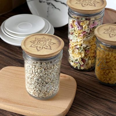 Containers en verre à haute teneur en borosilicate 6Pcs avec couvercle en bois et couvercle en bambou