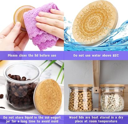 Fresh Style 12 pièces en bois pots de couleur claire pour bougies verre Yogurt Jar Couvercle Couvercles en bois