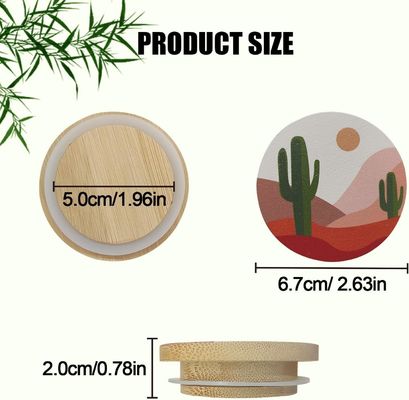 8 Anneaux d'étanchéité en silicone avec des motifs de boho colorés et des couvercles en bambou