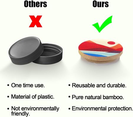 8 Anneaux d'étanchéité en silicone avec des motifs de boho colorés et des couvercles en bambou