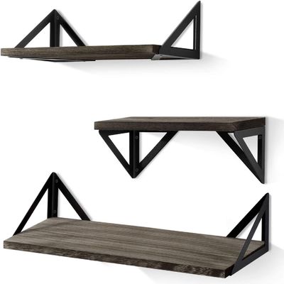 Design moderne Étagères murales en bois métallique noir Étagère flottante en bois pour salle de bain