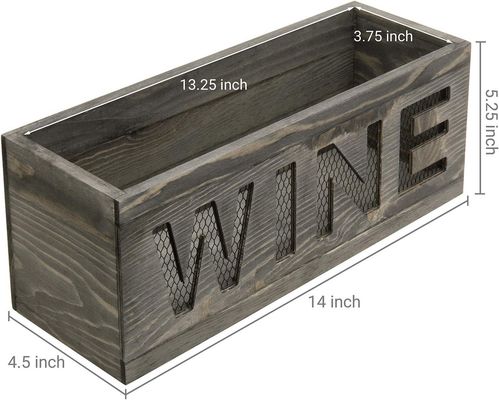 Économisez de l'espace Mur monté Vintage gris en bois résistant aux intempéries Open Top Cork Holder Boîte en bois avec filet métallique