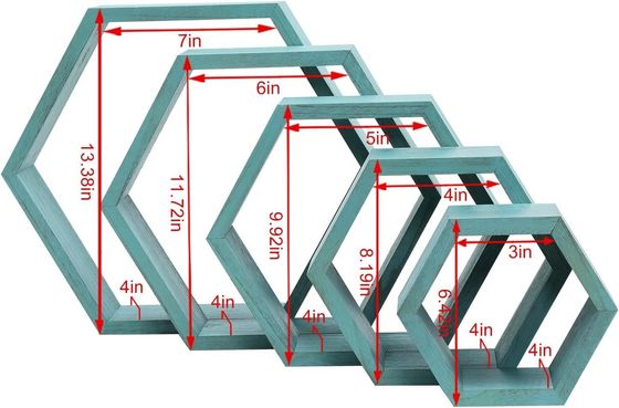 Entrepôt de ferme en bois Entrepôt de nid de miel Étagère murale Montée sur le mur Ensemble de 5 étagères flottantes hexagonales