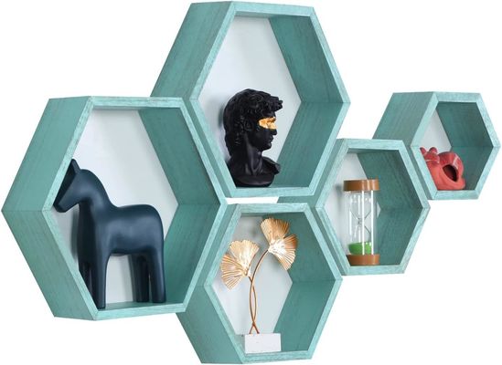 Entrepôt de ferme en bois Entrepôt de nid de miel Étagère murale Montée sur le mur Ensemble de 5 étagères flottantes hexagonales