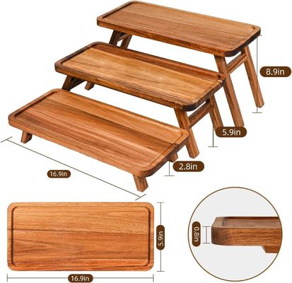 3 étages en bois de la tour d'affichage de gâteaux d'acacia bois pliable plateau de service pour la partie