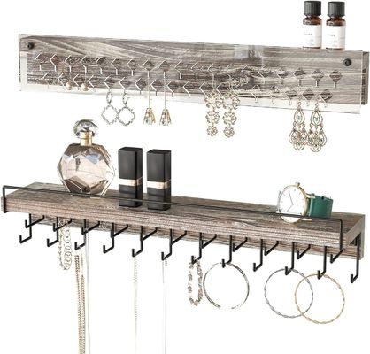 Affichage de boucle d'oreille en bois de ferme rustique personnalisée et support de mur de collier en acrylique transparent