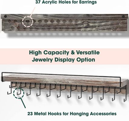 Affichage de boucle d'oreille en bois de ferme rustique personnalisée et support de mur de collier en acrylique transparent