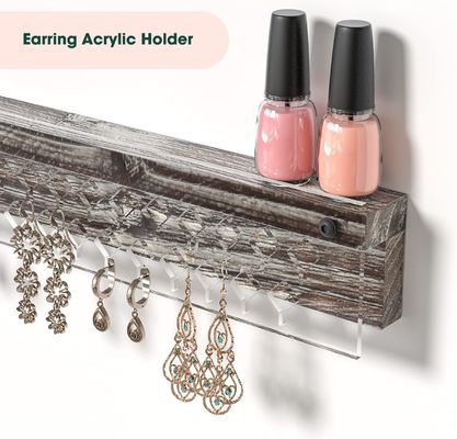 Affichage de boucle d'oreille en bois de ferme rustique personnalisée et support de mur de collier en acrylique transparent