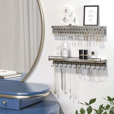 Affichage de boucle d'oreille en bois de ferme rustique personnalisée et support de mur de collier en acrylique transparent