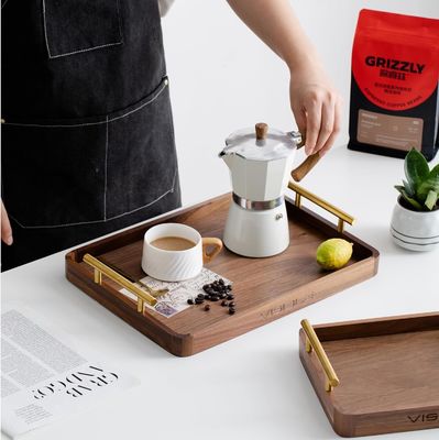 Maillons en laiton rustique table à café en bois de noyer plateau pour desserts gâteaux tasses de thé artisanaux