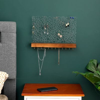 Design fonctionnel Étagère flottante en bois Affichage d'oreille acrylique pour logo personnalisé