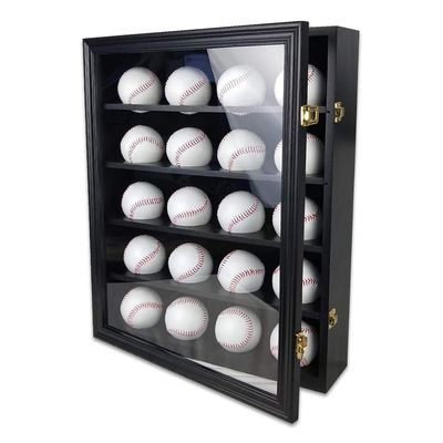 Armoire d'affichage en bois et acrylique noir 20 pour le baseball pour le stockage de souvenirs sportifs